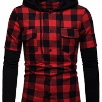 SKLS010 custom-made hooded long-sleeve plaid shirt Men's fake two-piece shirt supplier detail view-3